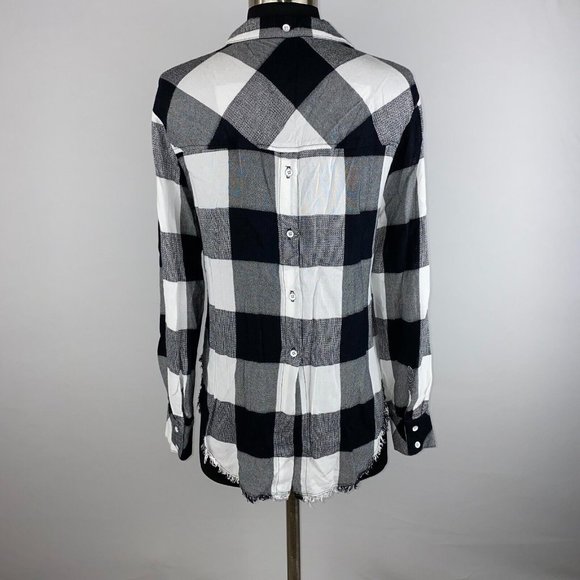 Bella Dahl XS Plaid Collared Button Up Front & Back Hi-Lo Fringe Hem Top - Picture 6 of 12